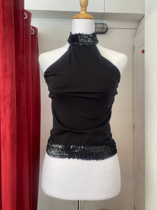 Brand new black halter top with sequin details