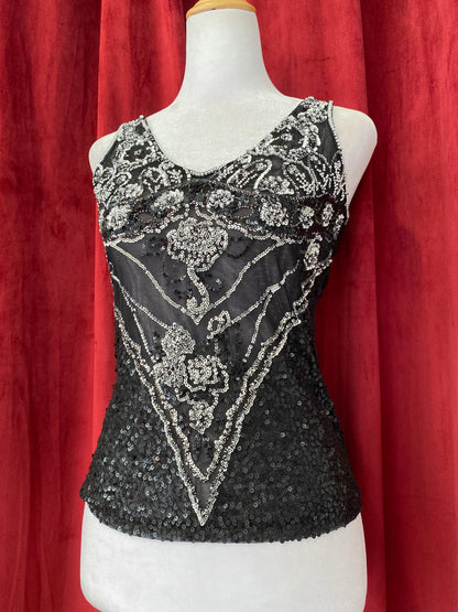 Handbeaded black mesh top 🧚