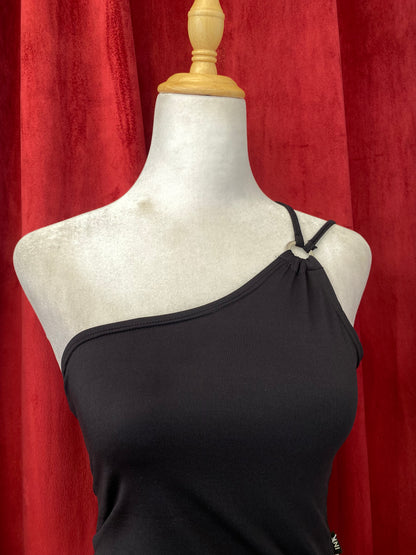 Black y2k one shoulder top