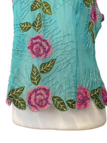 100% silk brand new aftershock handbeaded top 💙