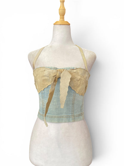 Denim corset with leather details