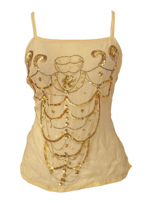 100% silk brand new sequin beige top
