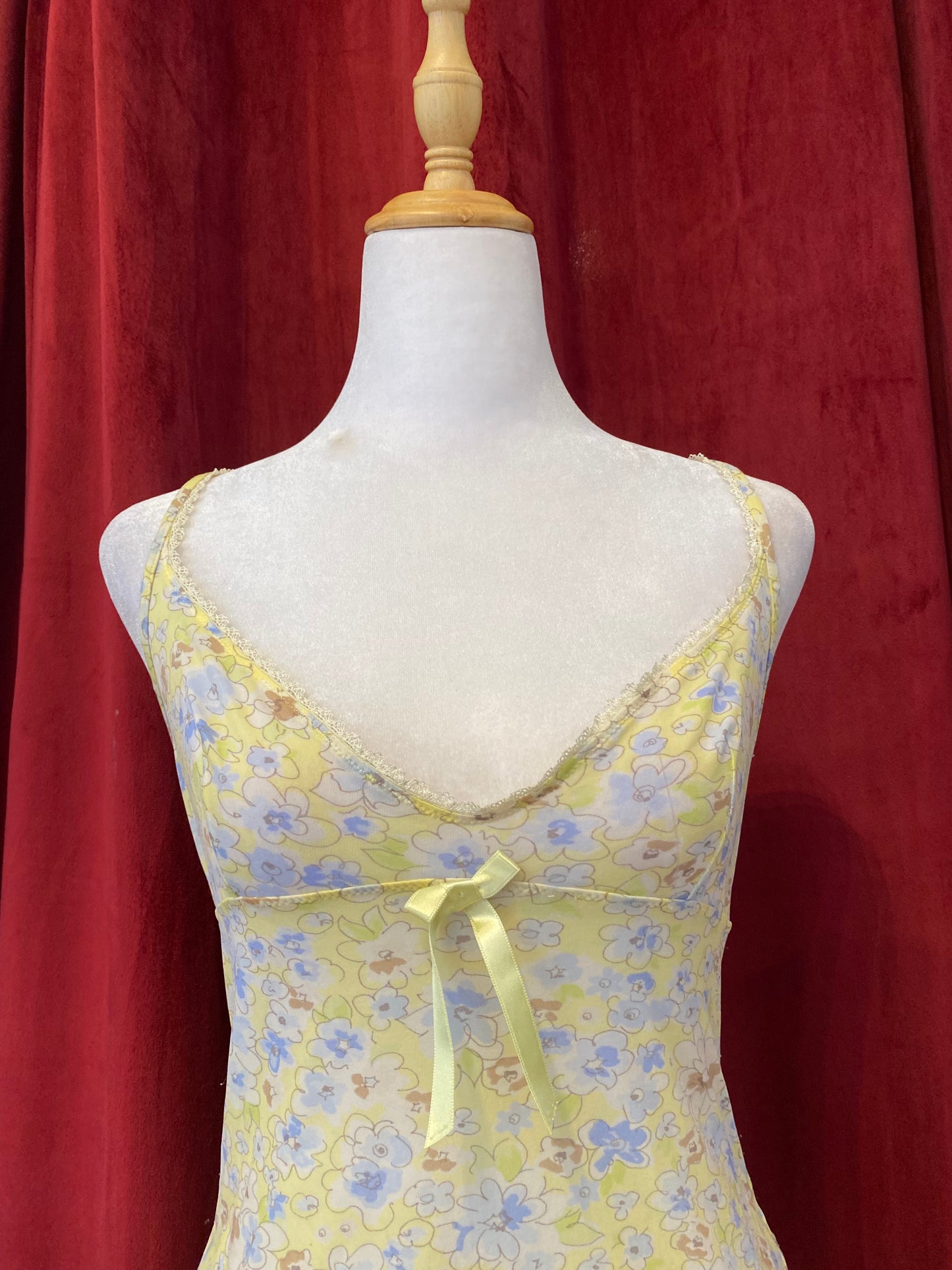 Yellow see through cami top with blue flower details