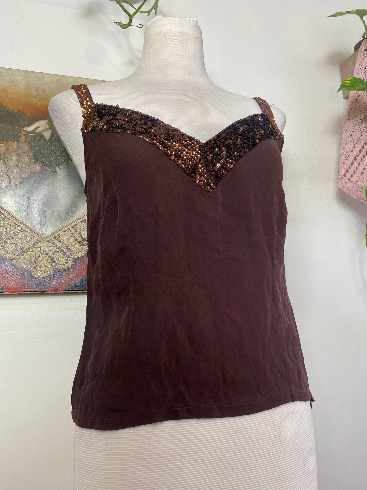 Silk brown top with sequin details