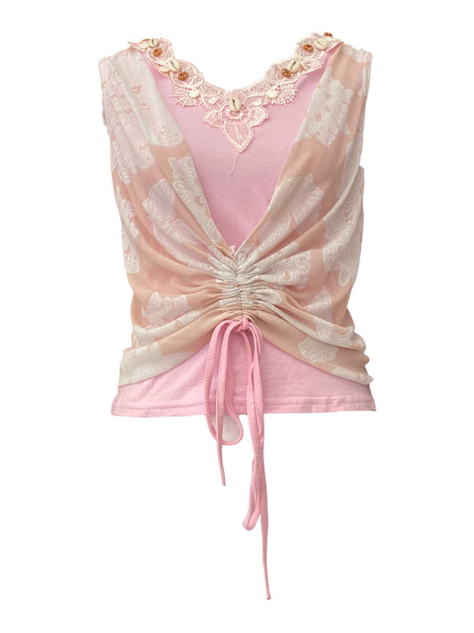Pink rushed summer top with seashell details 🐚
