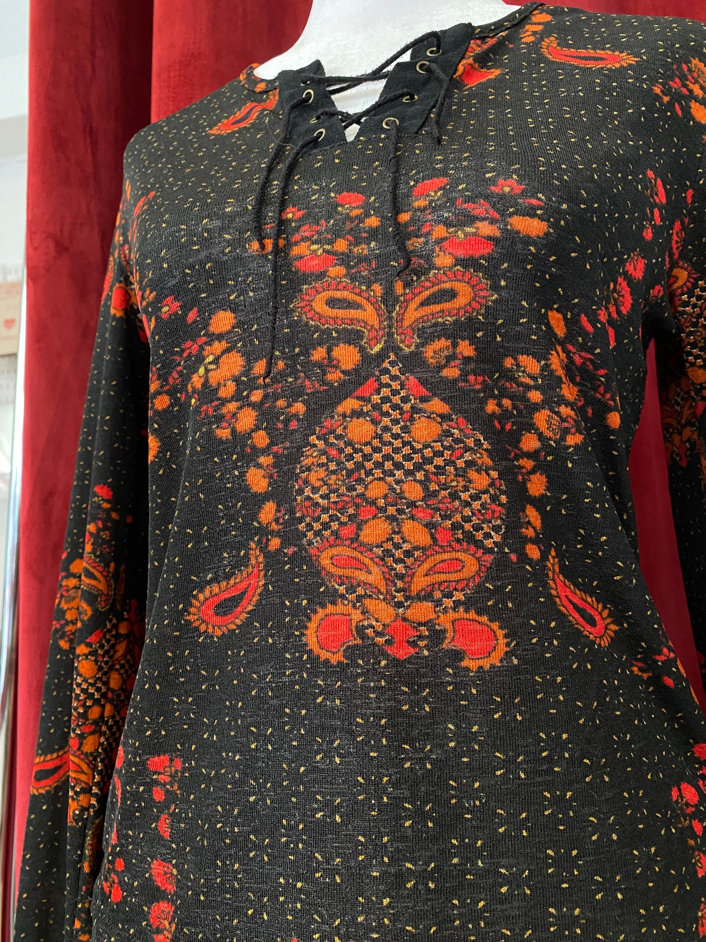 Black lace up multicoloured blouse