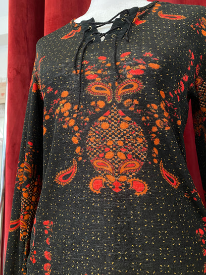 Black lace up multicoloured blouse