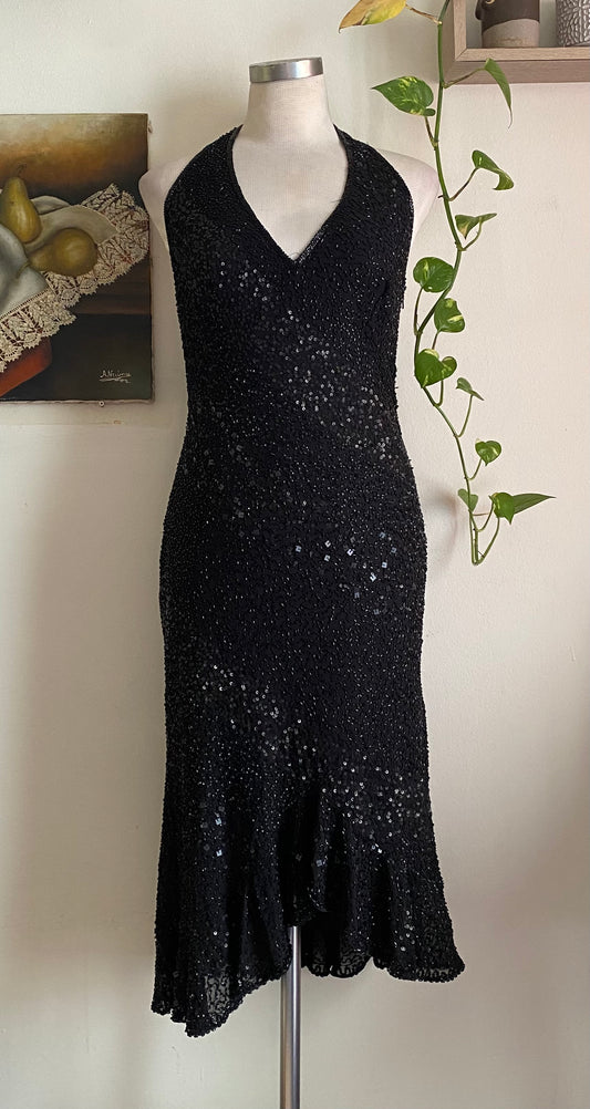 100% silk all over handbeaded black gown