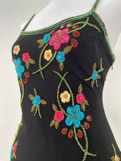 100% silk handbeaded black gown