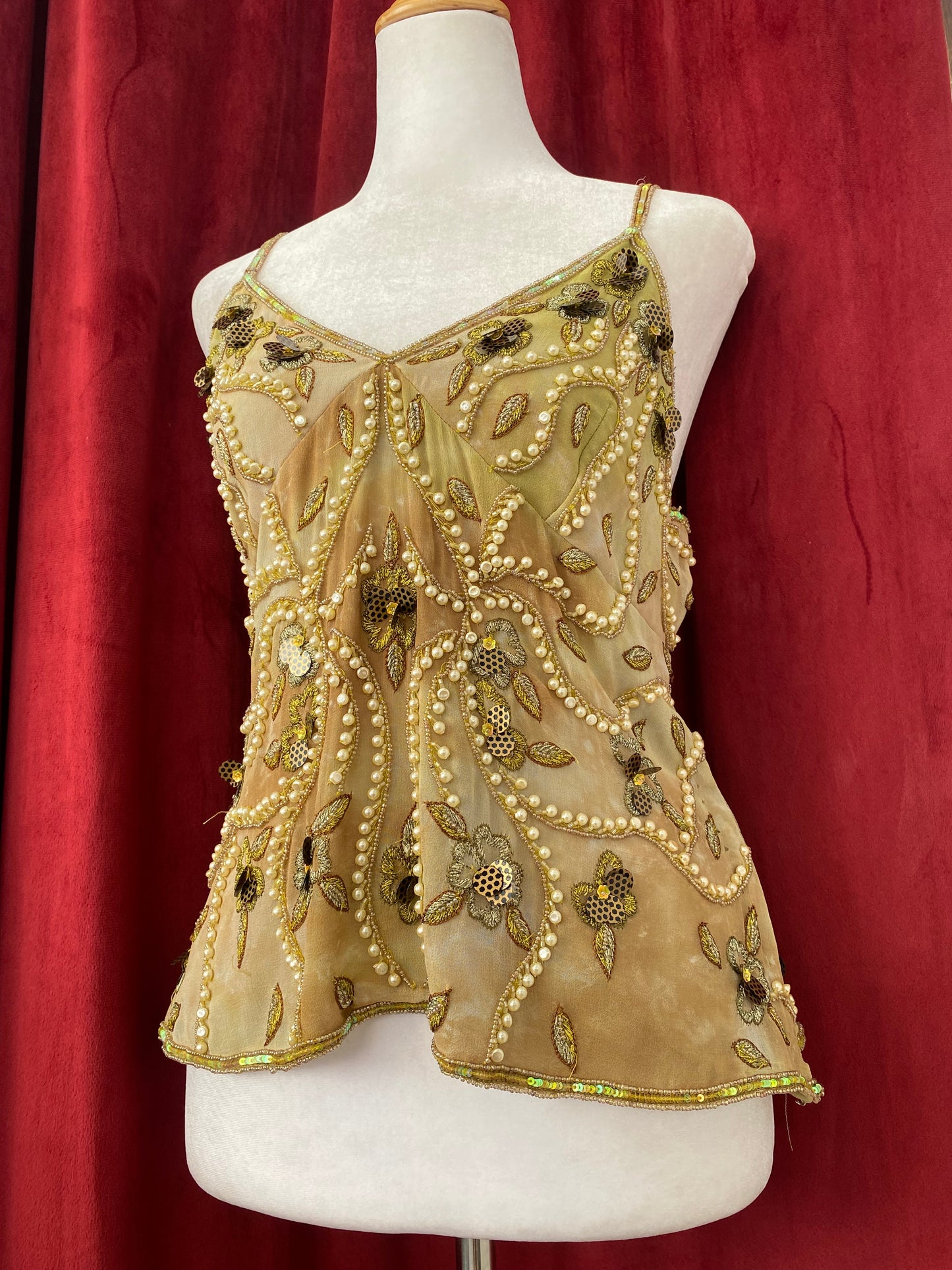 100% silk Deadstock handbeaded luxury top