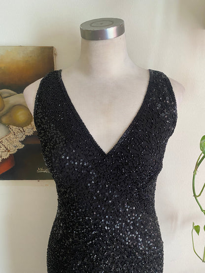 100% silk all over handbeaded black gown