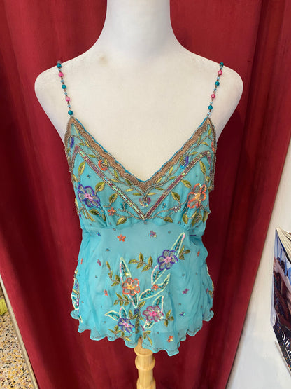 100% silk brand new handbeaded baby blue top 🦋