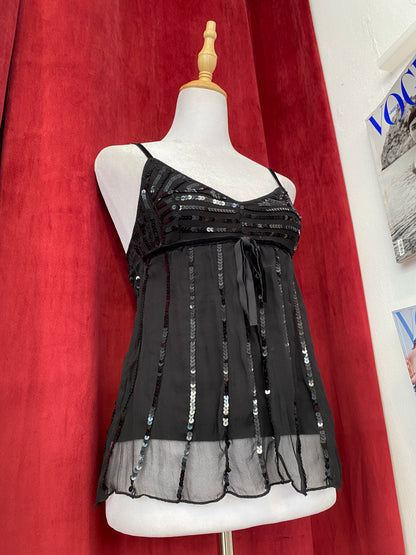 Velvet ethereal sequin top with bow detail🖤