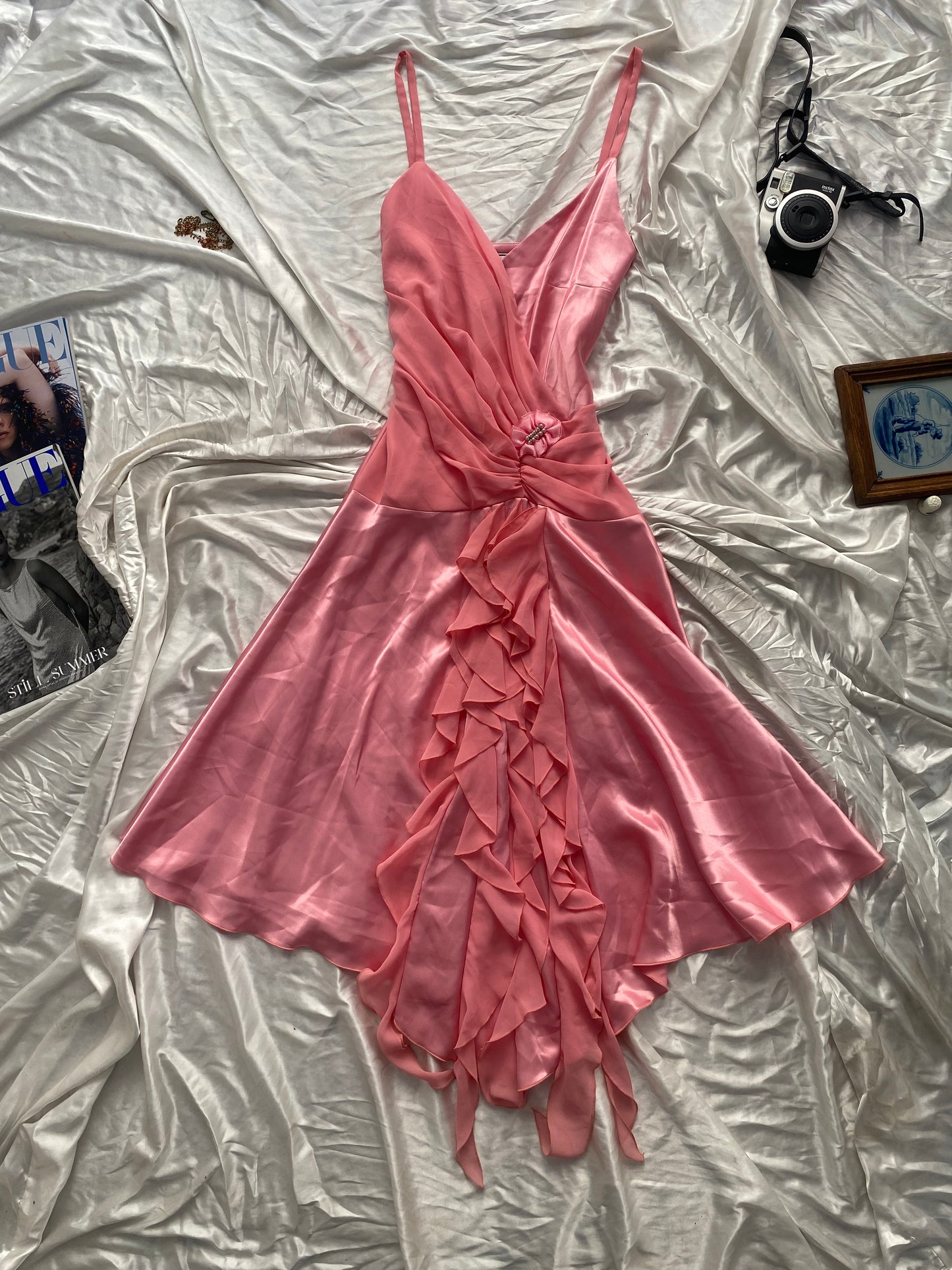 Brand new baby pink satin ruffled dress