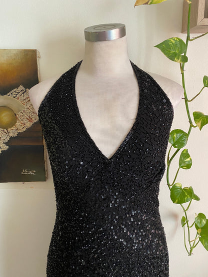100% silk all over handbeaded black gown