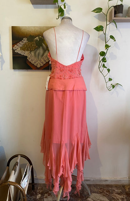 100% silk brand new handbeaded pink gown