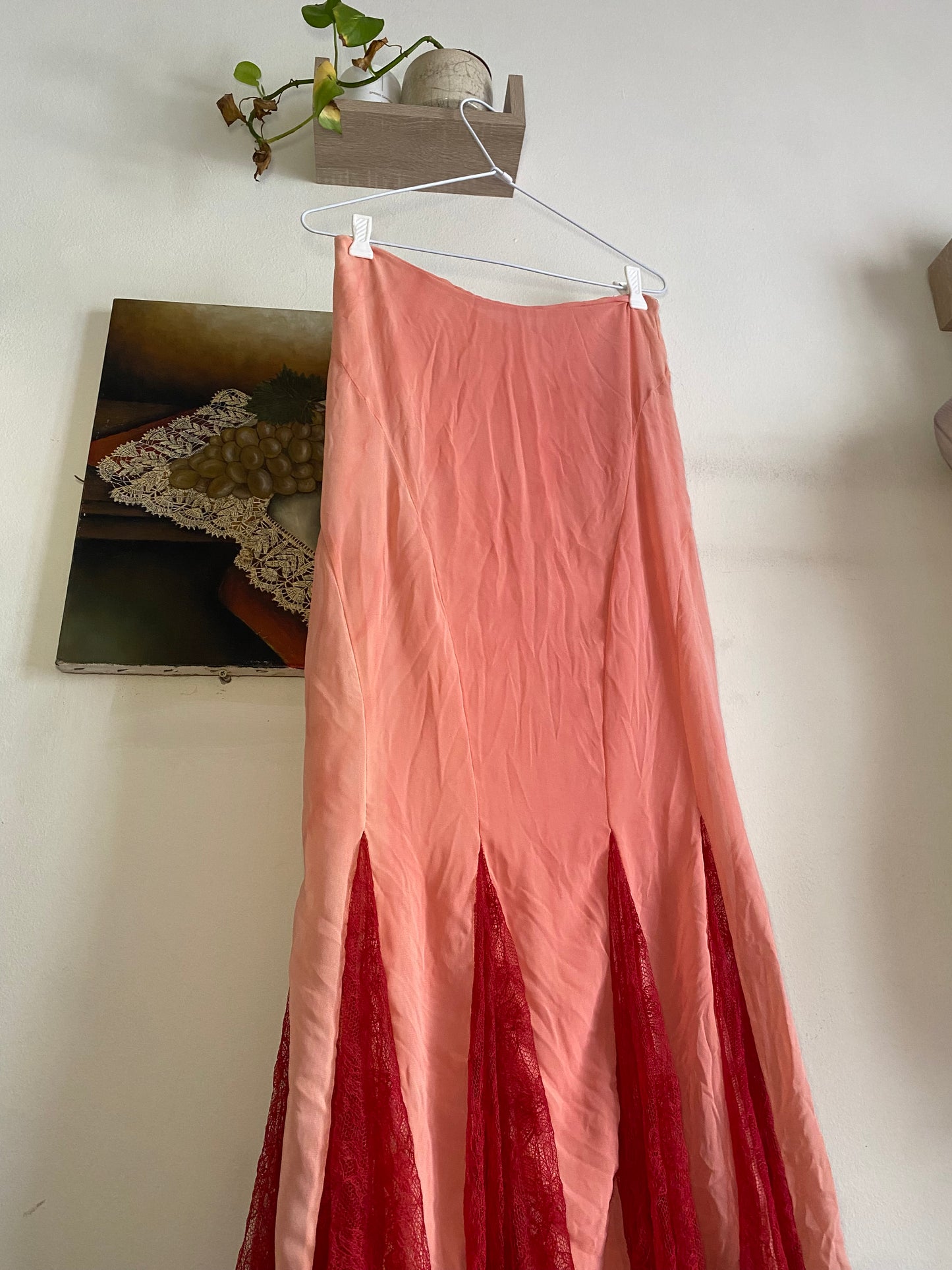 100% silk brand new pink and red maxi skirt