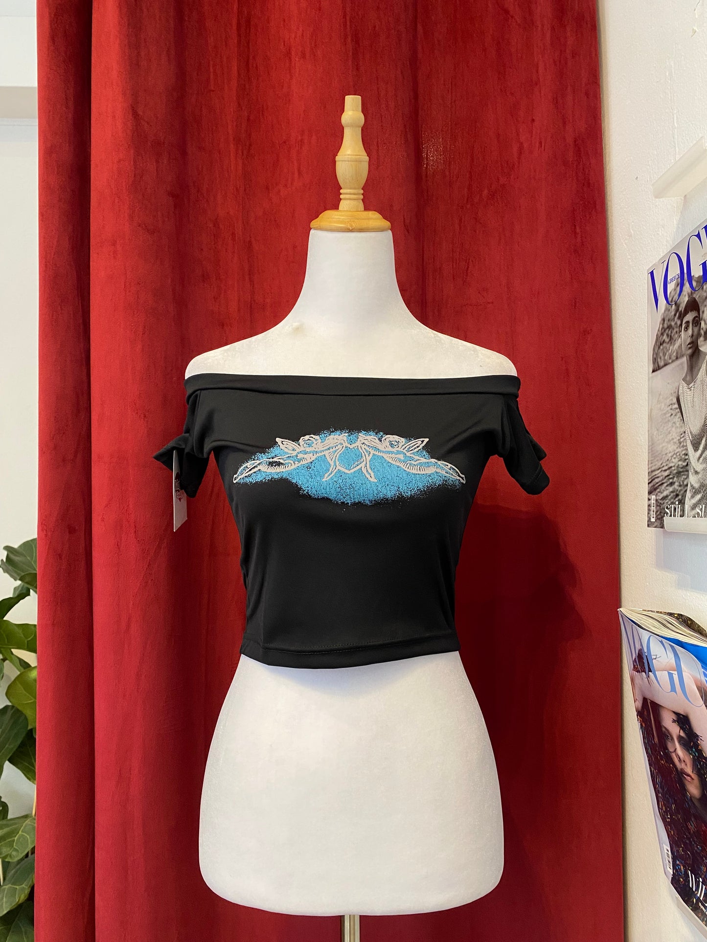 Y2K brand new off the shoulder “angel” crop top