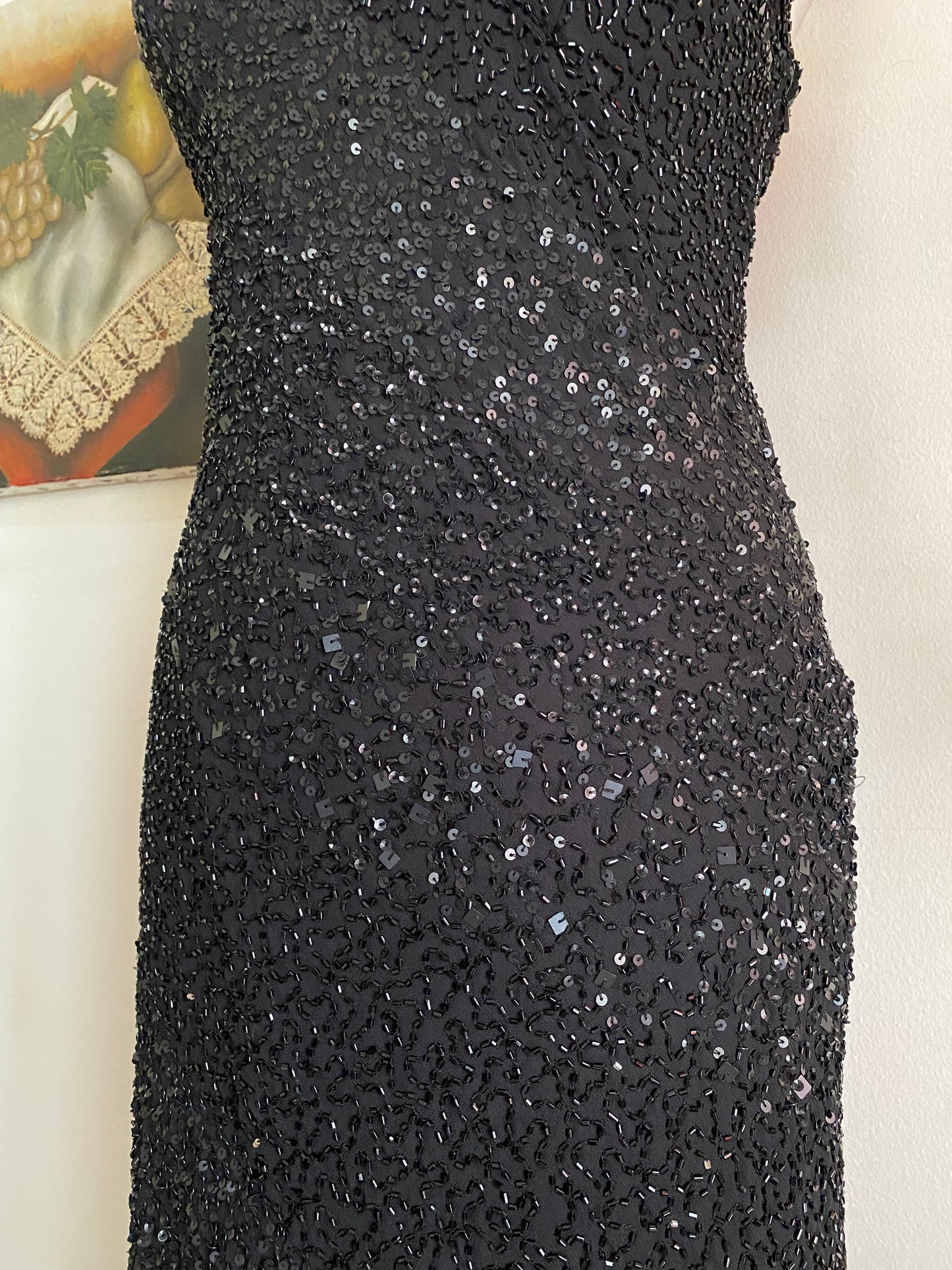 100% silk all over handbeaded black gown
