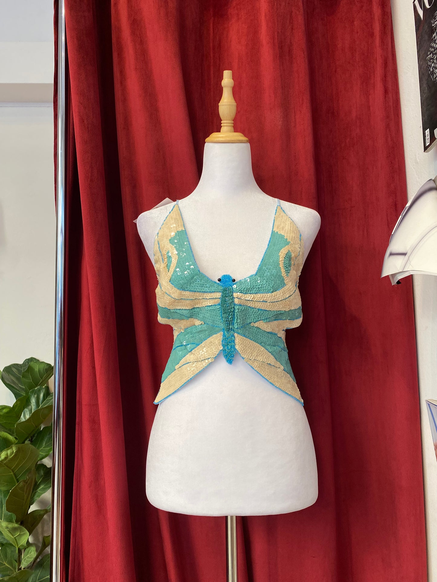 Butterfly y2k top with sequin details and open back