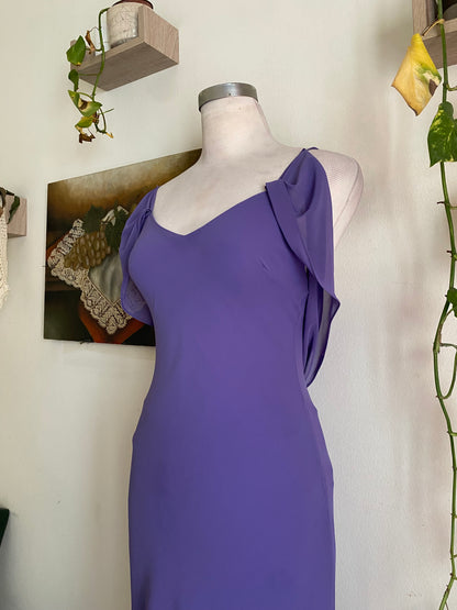 Deep purple gown with flower details