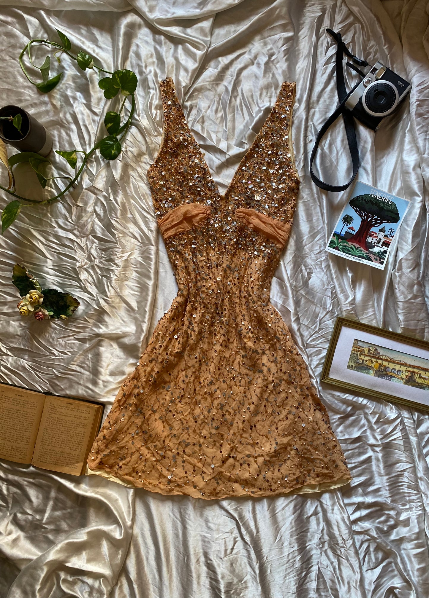 100% silk mini sequin dress