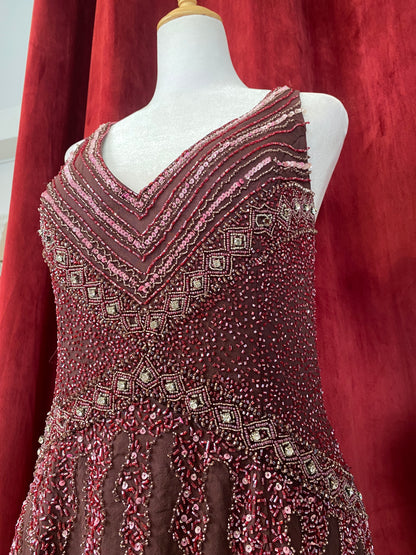 100% silk deep purple gown with sequin details all over
