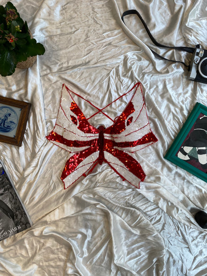 Butterfly y2k top with sequin details and open back