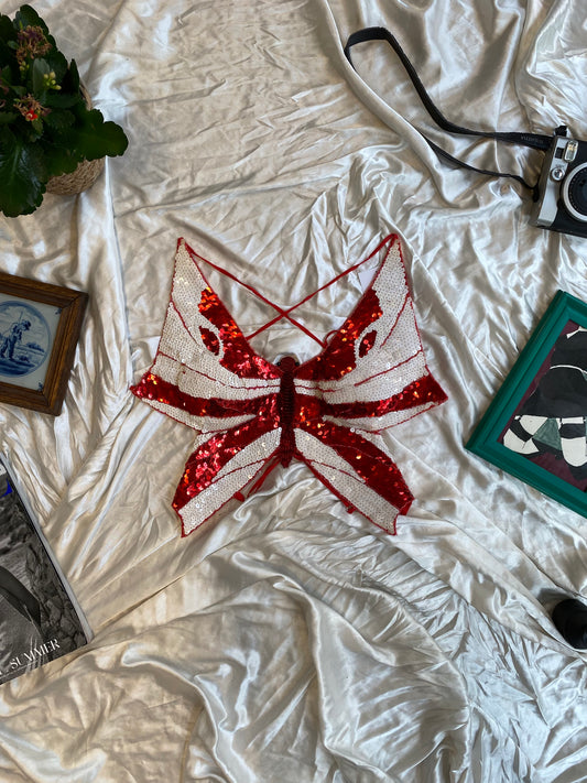 Butterfly y2k top with sequin details and open back