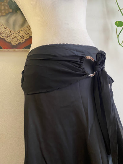 Brand new black satin skirt with buckle detail