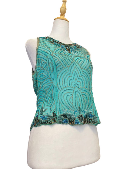 100% silk brand new handbeaded light blue top 🦋