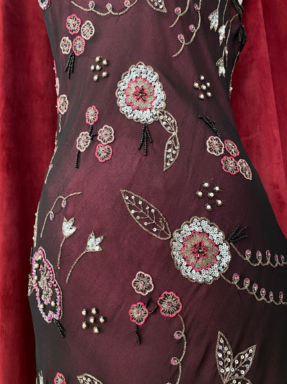 100% silk Brand new black with pink sequin gown 🖤