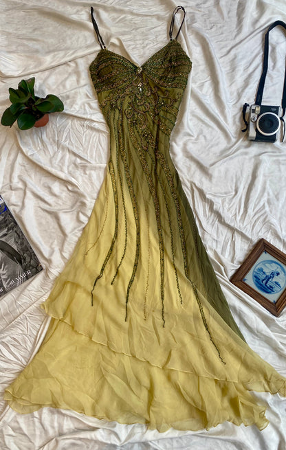 100% silk brand new green gown with handbeaded details