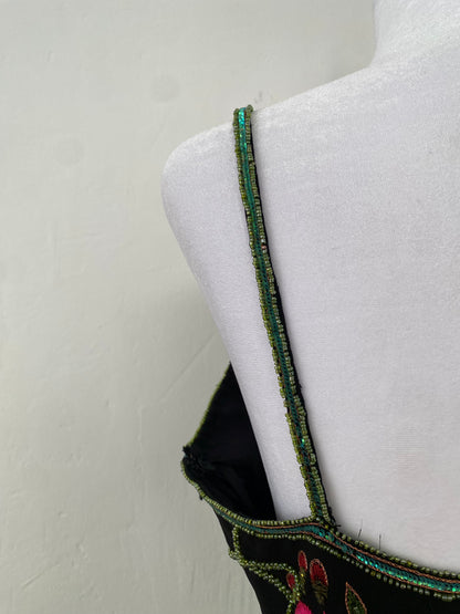 100% silk handbeaded black gown