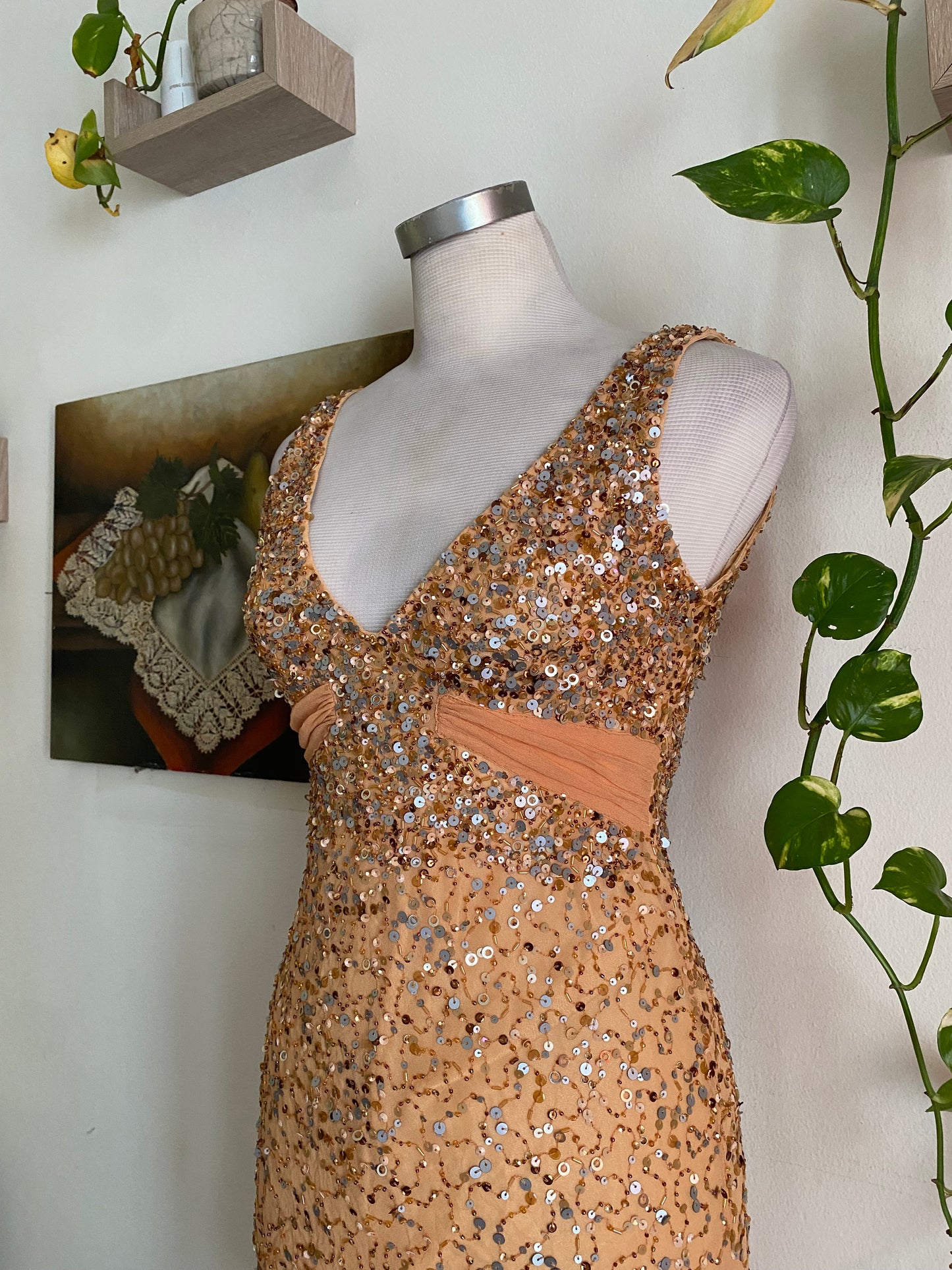 100% silk mini sequin dress