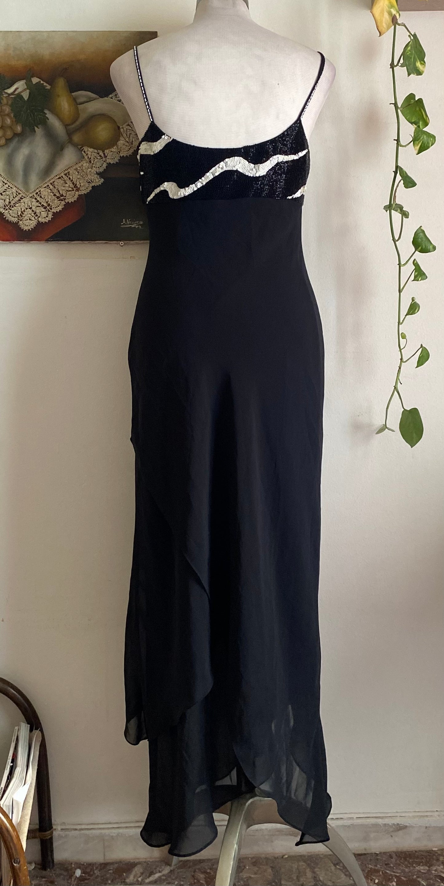 Handbeaded maxi black gown