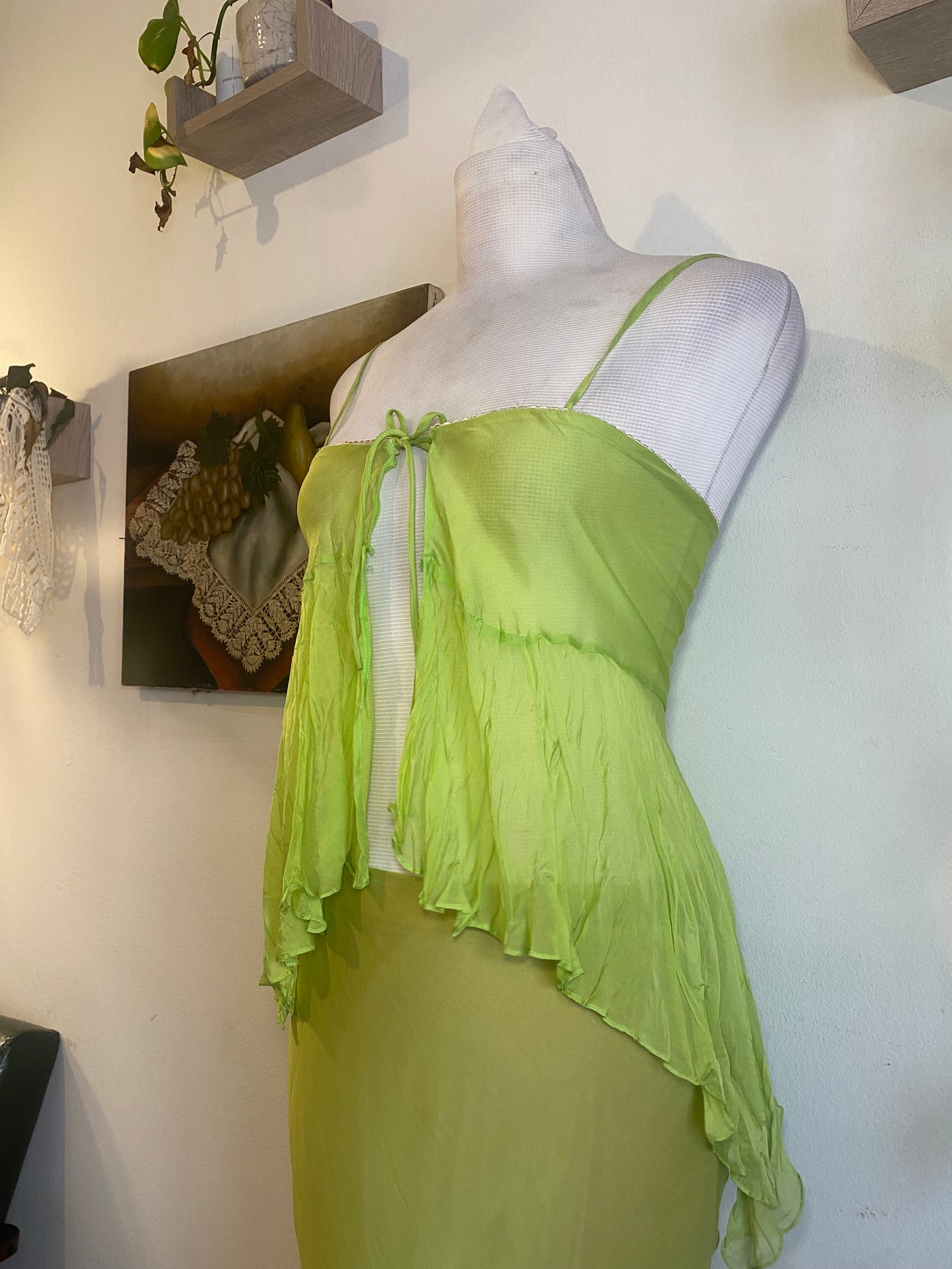 100% silk brand new haute couture green set