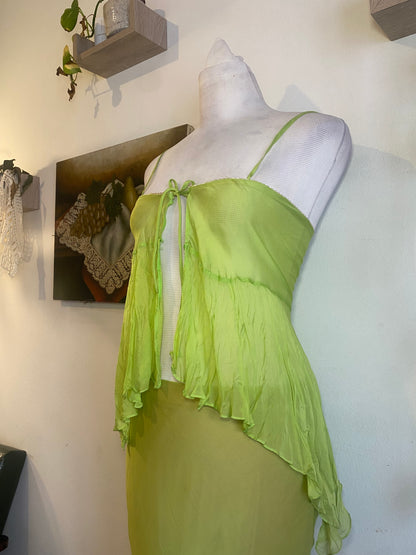 100% silk brand new haute couture green set