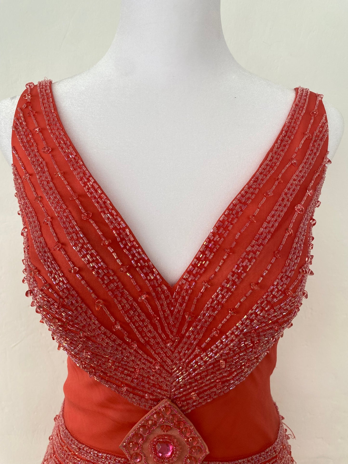 100% silk brand new pink maxi gown with handbeaded details
