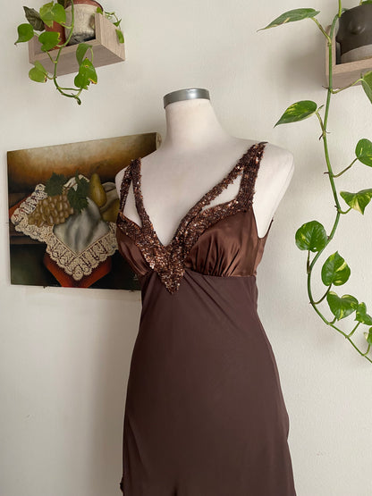 100% silk mini sequin brown dress