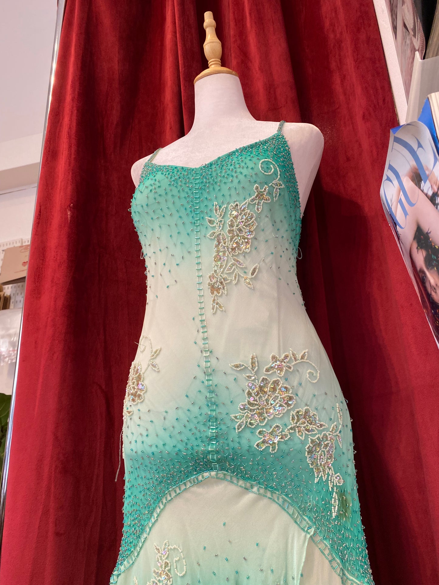 100% silk turquoise all over sequin ruffled dress🧚