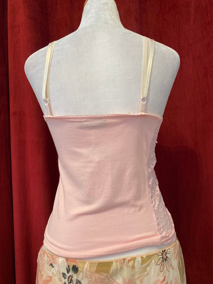Pink summer top with sequin and lace details