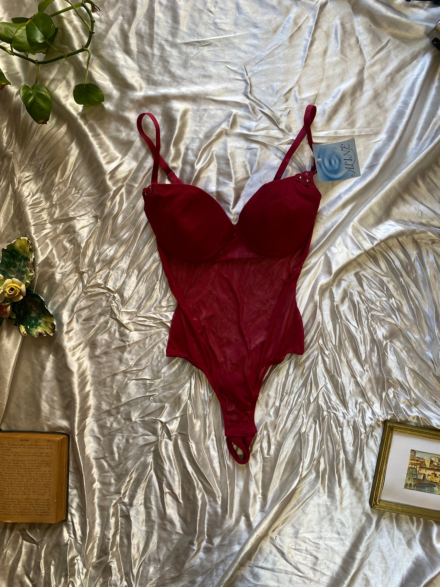 Brand new red 80B bodysuit with open back