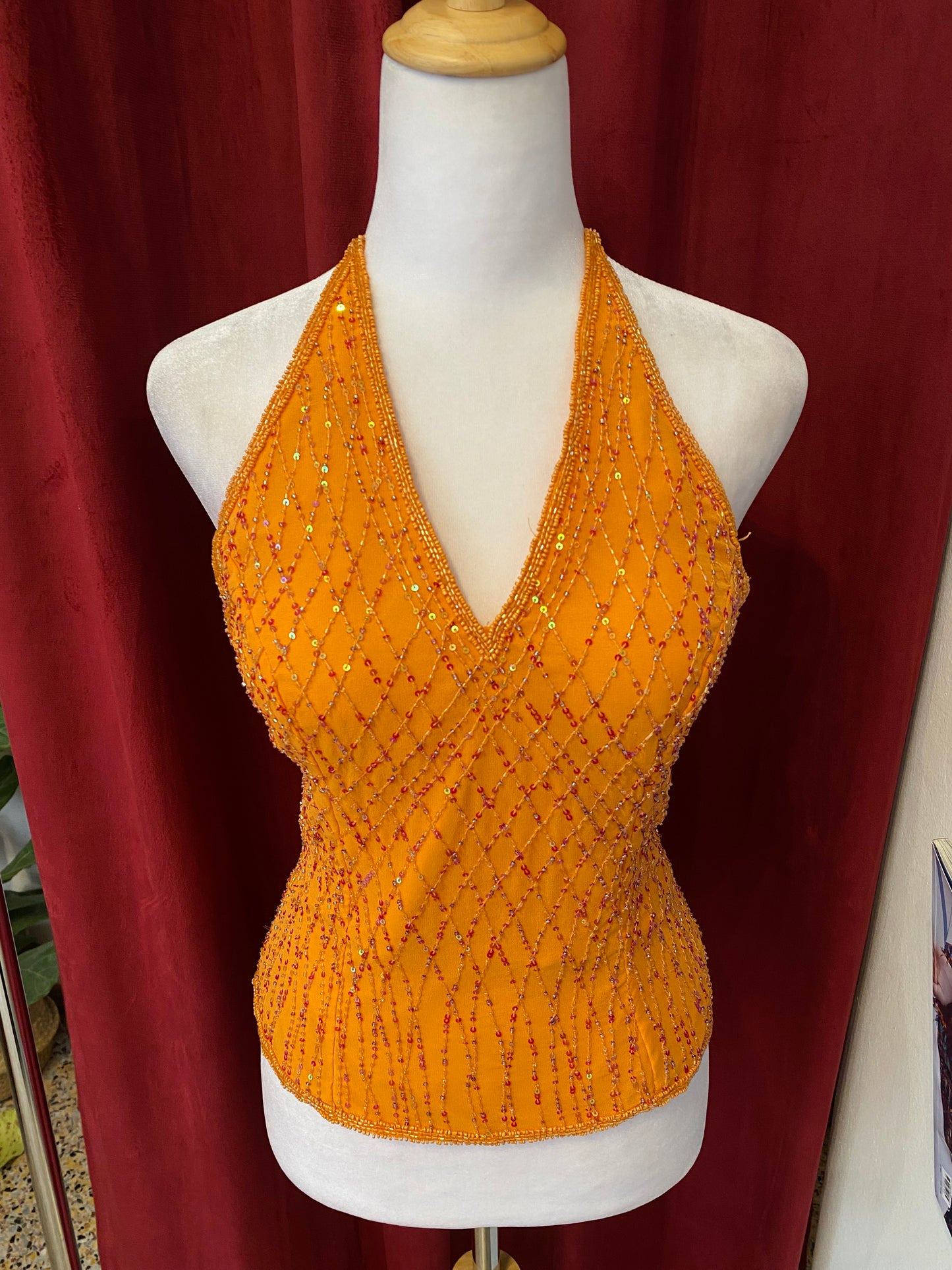 100% silk brand new orange corset with open back 🧡