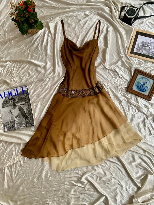 100% silk brand new forest brown gown