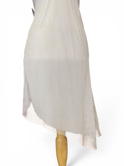 White fishnet open back dress