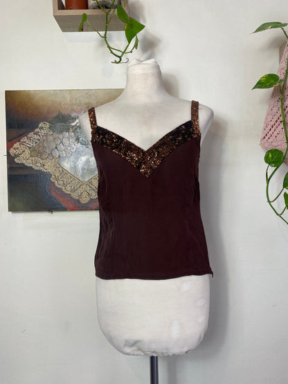 Silk brown top with sequin details