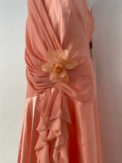 Brand new light orange satin ruffled dress