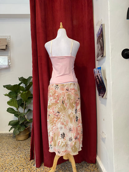 Pink summer top with sequin and lace details