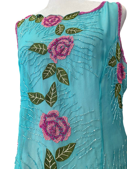 100% silk brand new aftershock handbeaded top 💙